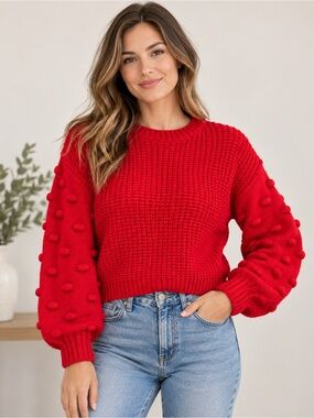 Jessica Simpson Women’s Red Bubble Sleeve Knit Sweater | M